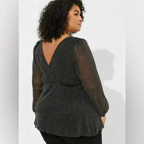NWT Torrid Knit Glitter Lurex Surplice Peplum Top V Neck 5X Tie Waist Sparkle - Picture 7 of 12